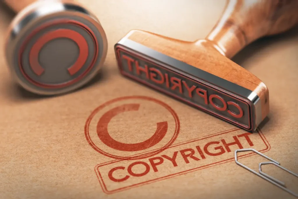 carimbo de copyright sobre um papel carimbadio